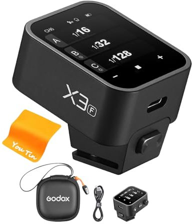 Godox X3-F Disparador de Flash Inalámbrico E-TTLII 2,4 GHz con Pantalla OLED, Recargable (Tipo-c) X3-F para Cámara Control Remoto Inalámbrico (Modelo Actualizado XPRO-F)