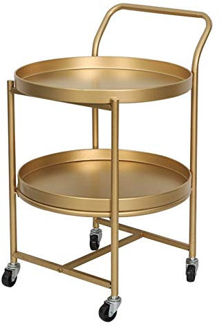 UPGENT Barwagen für zu Hause, Servierwagen für Getränke, Speisen, Sideboard, 2 Etagen, Friseurwagen auf Rollen, Barwagen für Zuhause, Wohnzimmer – Größe: 63 x 40 x 40 cm (Gold)