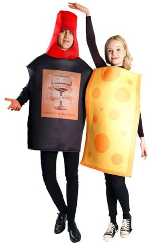 Glixoft Mono Hilarante De Vino Tinto y Queso De 2 Piezas, Disfraz Todo en Uno para Parejas, Cosplay De Carnaval para Adulto