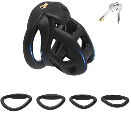Harz Keuschheitskäfig Sexspielzeug Männlicher Peniskäfig mit Vier Verschieden Großen Ringen und Eingelassenen Unsichtbaren Schlössern SM Keuschheitsgürtel Extreme Penis Bondage (S,Black)