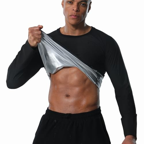 Donason Herren Sauna Shirt Abnehmen Schweiß Schwitzanzug für Männer Fitness Workout Body Shaper Saunaanzüge zum Gewichtsverlust Kompression Taille Trainer