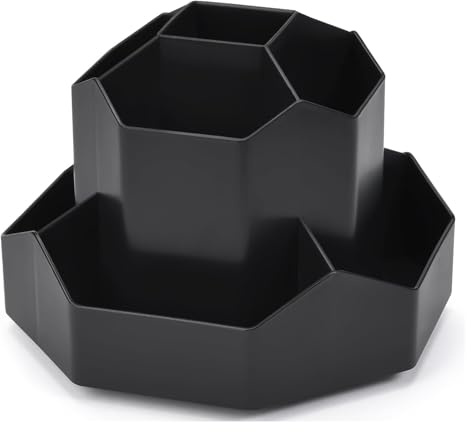 FRETONBA Portapenne Rotante da Scrivania, Organizzatore per Uufficio, con Cassetti, 9 Scomparti, Girevole a 360 Gradi, Grande Capacità - Nero