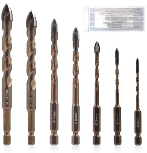 7pzs Nueva Broca Excéntrica Dentada de Cuatro Filos, Broca Helicoidal Excéntrica Dentada de Cuatro Filos de Alta Resistencia Multiusos Juego de Brocas para Hormigón Vidrio (3/4/5/6/8/10/12mm)