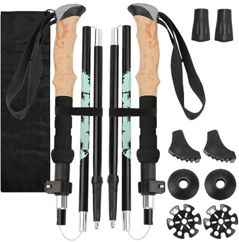 2Pcs Batons Marche Pliable Aluminium avec Poignée Liège Antidérapant EVA, Canne Nordique Ultraléger Réglable110-125cm, Baton Trail Telescopique Antichoc pour Homme Femme Randonnée Camping Ski Trekking