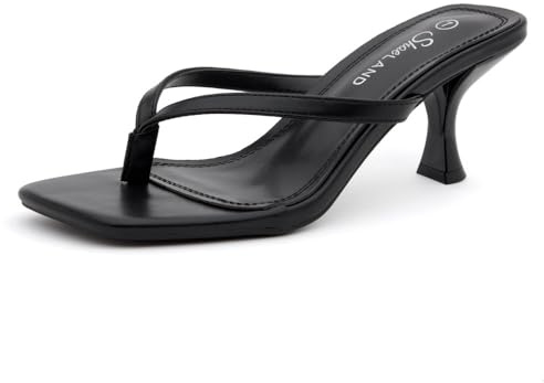 Shoe Land Kitten Heels for Women | Flip Flop Low Heels Thong Sandals | 2.75 Inch Stiletto Heeled Slides | Square Open Toe Slip-On Dressy Sandals for Summer | 2025 Trendy, Black, Size 11.0, Benni