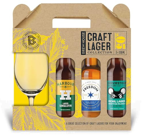 Brewhouse Craft Lager Gift Set - including 3x330ml Craft Lagers, Harbour Brewing/Freedom Brewing/Harviestoun Brewery - Perfect for Gifting by Blue Tree Gifts
