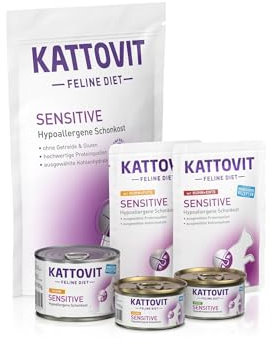 KATTOVIT - Sensitive Probierpaket Small für Katzen mit Unverträglichkeiten | Hypoallergene Schonkost für ausgewachsene Katzen | Trockenfutter & Nassfutter für Sensible Katzen