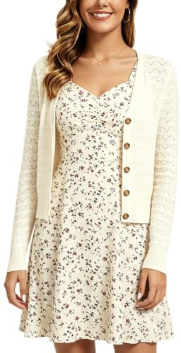 Bolero Mujer Cardigan Corto Hueco Grueso Chaqueta de Punto Manga Larga con Botones Rebecas Cuello V Antiguo Básico Clásico