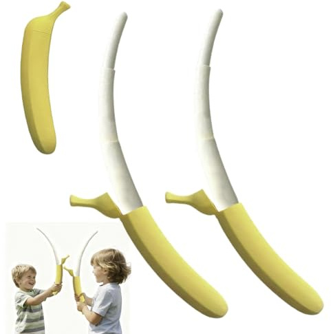 2 pièces Jouet Épée Banane Rétractable Imprimé En 3D, Jouet Extensible En Forme De Banane, Baguettes Bananes Extensible Accessoires De Cosplay Faux Couteaux, Jouets Anti-stress Pour Enfant(Blanc)
