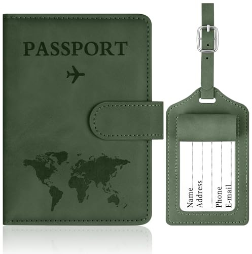 OFFCUP Reisepasshülle und Kofferanhänger Set, Kunstleder Passport Hülle