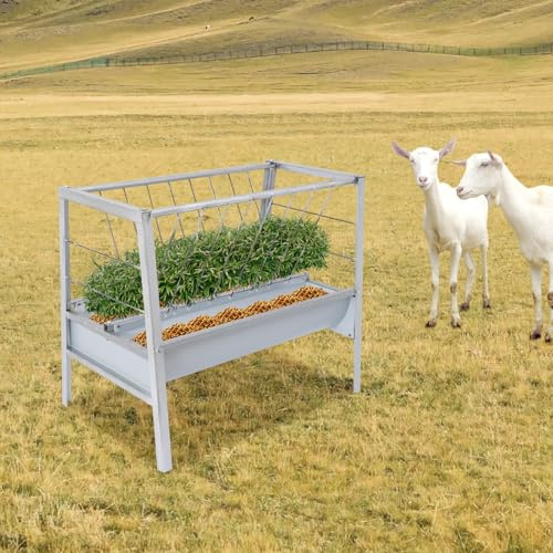Heuraufe, 2 i 1 stor höraka pilgrimsmatare 100 x 66 x 85 cm | Spannmåls- & jästfoder tung utfodring matare kan användas för getar, får, hästar