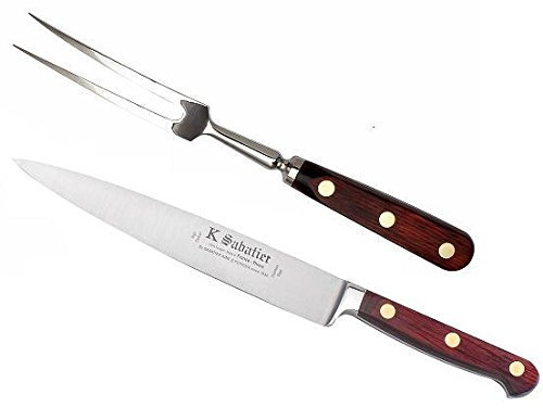 K SABATIER - Sercice À Découper - Fourchette Courbe Cm Gamme Auvergne - Acier Inoxydable - Manche Bois - 100% Forge - Entièrement Fabrique en France