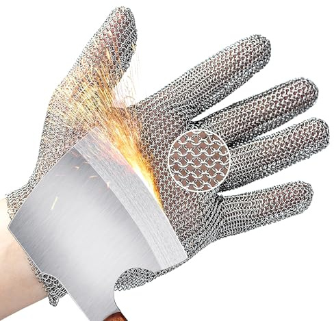 Schwer Guante de Malla Metálica Resistente a Cortes Máxima Protección para Carnicería, Procesamiento Alimentos, Afilado Cuchillos, Apertura Ostras, Cocina, Fileteado Pescado, S