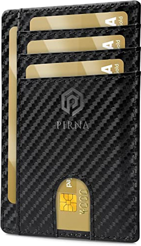 PIRNA Carteras para Hombre Pequeñas con Bloqueo RFID - Cartera Tarjetero Hombre y Mujer con Caja de Regalo - Tarjeteros Hombre Tarjetas Credito - Fibra de Carbono