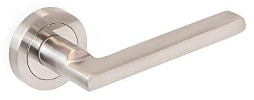 EMUCA - Manetas para puertas de interior, juego de manillas para puerta de paso con roseta D.50 mm, Aluminio y zamak, Níquel satinado.