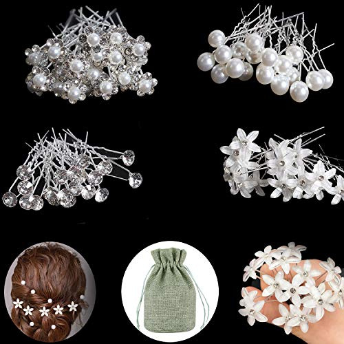 ZOCONE 50 Pezzi Forcine Capelli Sposa, Strass Cristallo Fermagli Accessori 4 Stile Cerimonia Nuziale, per Matrimonio (A)