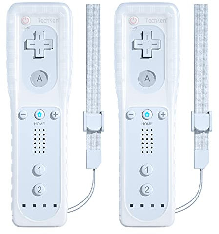 2 Pcs Remote Controller for Wii, TechKen Remote Game Controllers Compatible with Wii Remote Replacement with Silicone and Wrist Strap (White)