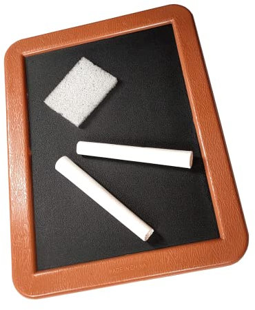Kit Mini Lavagna - Lavagnetta per Gesso 17,5 x 13,5 cm con 1 Cancellino di Spugna e 2 Gessetti - Piccola Lavagna Nera da Muro per Messaggi, Mini Bacheca in Plastica