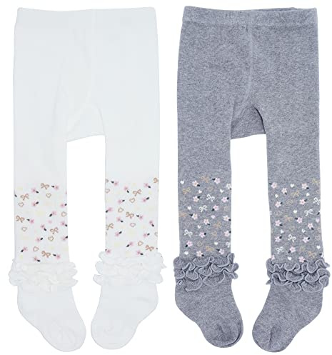 Snegyu 2pz Carino Collant con Floreale Volant Frilly Trim per Bambina Bimba Neonata Calze Collant Principessa Leggings Calzini Calzamaglia Cotone per 1-2 Anni