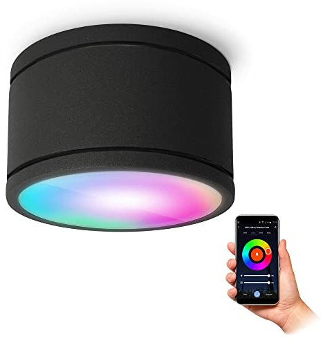 SSC-LUXon CELI-WX Aufbaustrahler Bad flach IP44 inkl. LED Lampe GX53 kompatibel mit Alexa, Siri & Google - Spot WiFi Smart LED RGB+W
