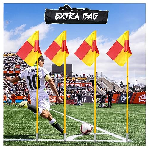 Zosebffej Soccer Corner Flags Set of 4, Yellow, 66 Inches x 1 Inch, Wind Resistant, Durable PVC Poles, Ideal for Soccer Games & Training