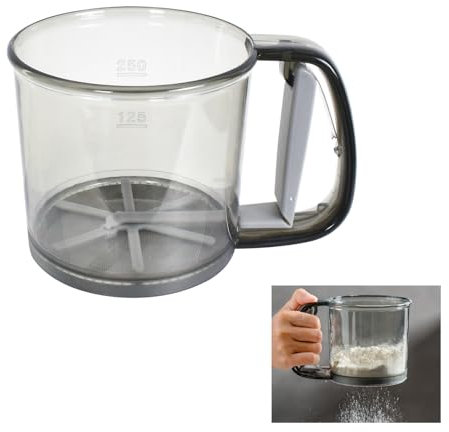 Tamis à Farine Portatif, Tamis à Farine à Mailles Fines Acier Inoxydable avec Échelle, Tamis de Cuisson de Grande Capacité Tasse à Sucre Glacé, Tamis Passoire Poudre Shaker pour Cuisine Domestique (A)