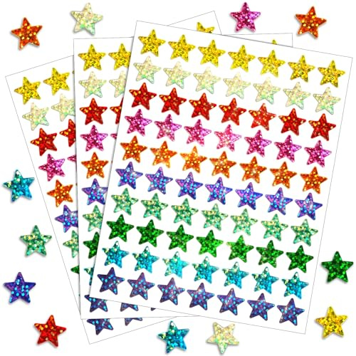 Gicare 2100 Pcs Star Stickers, 10 Assorted Colorful Reward Sticker 1.5cm Holographic Rainbow Stickers, Glitter Sparkly Sticker for Reward Chart Teachers Calendar Students Classroom Office