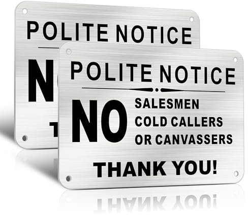 TAKULA No Cold Callers and No Salesmen Sign for Front Door - 15 * 10CM Warning Ring Doorbell Sign - Pack of 2