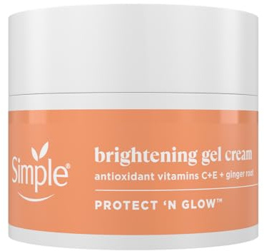 Simple Protect 'N' Glow Brightening Gel Face Cream Facial Moisturiser With Antioxidant Vitamins C & E And Ginger Root For A Radiant Glow 50 ml