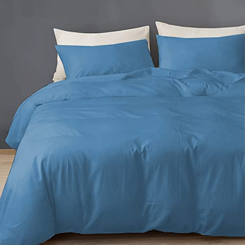 GREATOYAR Juego de Nórdica,Juego de Funda de Edredón, Set de 4 Piezas, 1 Funda Nórdica, 1 Sábana Bajera Ajustable, 2 Fundas de Almohada, Poliéster, Transpirable, Cama 150cm, Azul