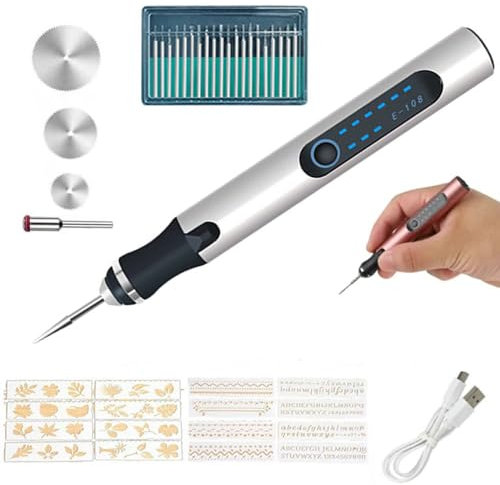 CYTGOUPER Mini kit d'outils rotatifs sans fil, outil rotatif électrique sans fil pour le ponçage, le polissage, le perçage, la gravure, la gravure, les travaux manuels (gravure argentique)