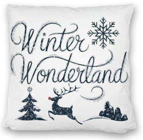 speecheese Winterwunderland mit Rentier - Kissen satiniert Winter Wonderland Festliche winterliche Atmosphäre mit Rentiermotiv Schneeflocken und Weihnachtsbaum für gemütliches Heim