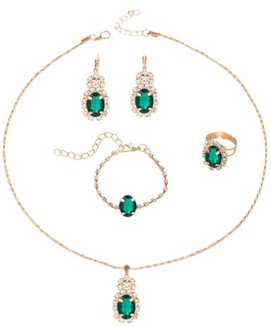 TTPSRY 4 Pièces Ensemble Bijoux Goutte Cristal Brillant Collier Boucles D'oreilles Bracelet Bague Parure Élégante Femme Accessoires Mariage Soirée