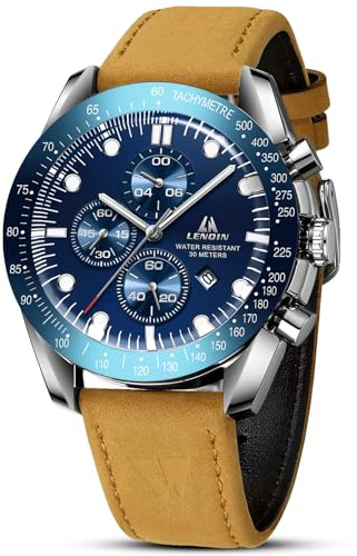 LN LENQIN Mens Watches Analog Quartz Watch for Men | Casual Fashion Business Waterproof Men's Wrist Watches with Leather Strap