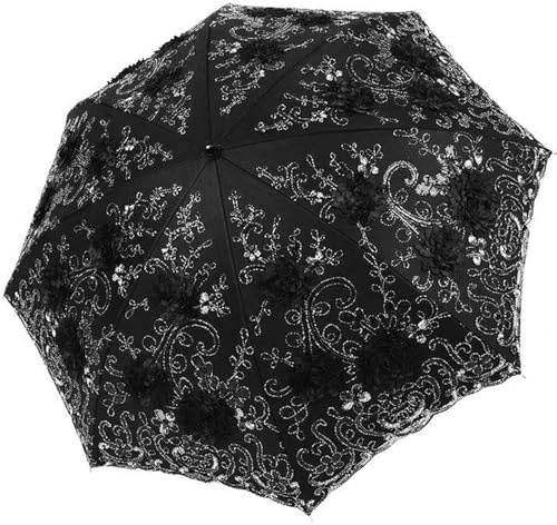 Spitzenschirm, faltbar, UV-Schutz, Vintage-Stil, bestickt, Sonnenschutz, Schwarz, 95 Cm X 65 Cm (37.4 Inch X 25.6 Inch), Traditionell