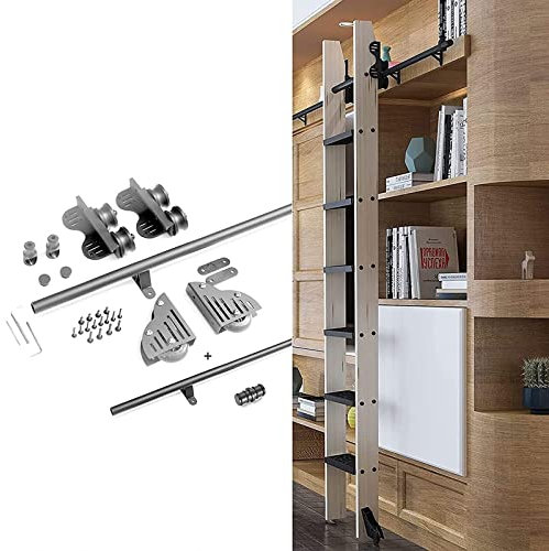 ZNGEPHAP 300 cm (9 fot) infällbar skjutstege hårdvara set med förlängningsskena och rund skena för inomhus/loft, storlek 300 cm (9 fot)