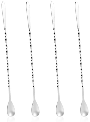 Lot de 4 cuillères à mélanger à cocktail, 30,5 cm, cuillères à mélanger en acier inoxydable pour boissons, bar à café, finition polie pour un mélange lisse, parfaites pour les cocktails et les