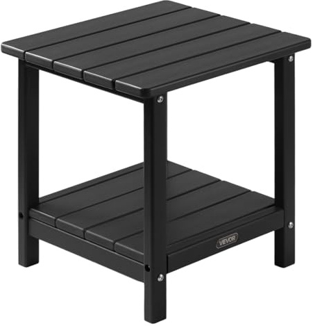 VEVOR Mesa Auxiliar de Exterior de HDPE 45 x 38 x 44 cm, Mesita Baja de Jardín de 2 Niveles, Mesa de Centro Multiuso Robusto y Estable para Terraza, Piscina, Playa, Porche, Interior, Exterior, Negro