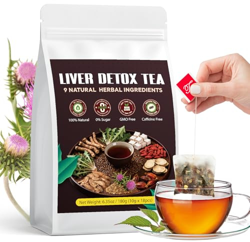 Liver Detox Tea Bags,Natural Kidney and Liver Cleanse Detox Herbal Tea for Liver Kidney Health, 9 Precious Ingredients Formula Herbal Teabags for Men & Women, Plastic-Free, Caffeine-Free, No Additives & Non-GMO (1 Bag (18PCS))