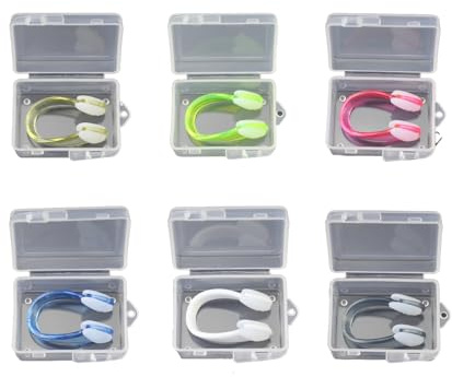 Verazquy 6 Pack Silicone Nose Clips for Swimming Adults Kids, Waterproof Reusable Nose Plugs, for Pool & Water Sports with Storage Box.
