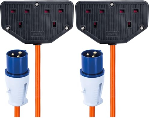 Status 16A Site Plug to 2 Way UK Socket, 20cm Adaptor Cable Perfect for Camping Caravan, Motorhome, Campervan, IP44, Weatherproof, 16APTUK2SCK1PK10 (Pack of 2)