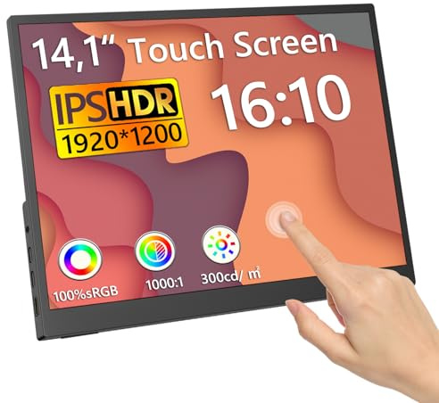 Kyyivwine Pantalla táctil 14.1 1920x1200 pantalla IPS portátil con 2 USB-C, HDMI, USB-A, 10 puntos, pantalla portátil extendida para ordenador portátil, PC, teléfono, Mac, Xbox, PS5