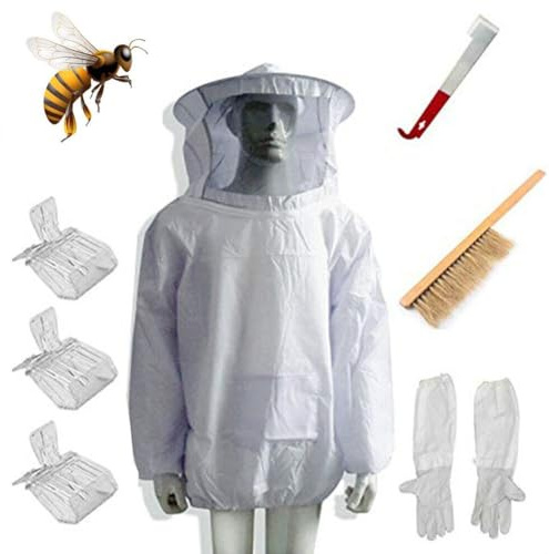 WIIYENA Combinaison d'apiculture avec gants, brosse à ruche et kit d'outils en J – Équipement de protection intégrale pour apiculteurs, blanc
