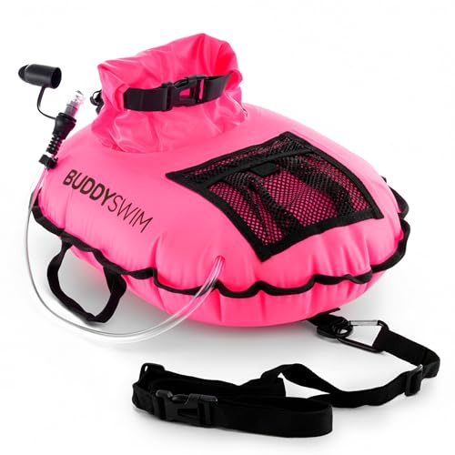 BUDDYSWIM Bouée de Natation Hydrastation 10L avec Pochette Etanche Facile d'accès pour Ranger Ses Affaires, sa Bouteille d'eau ou sa Nourriture. Comprend Un Pochette Etanche Smartphone