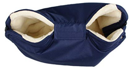 Kaarsgaren Handwärmer für Kinderwagen Dunkelblau, warmer Handmuff mit Merinowolle Innenfutter, Universalgröße für Buggy, Jogger, Radanhänger (Blau)