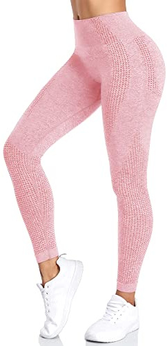 Yaavii Damen Sport Leggings Lange Blickdicht Yoga Leggings Figurformende Sporthose Yogahose Fitnesshose mit Hohe Taille Bauchkontrolle Rosa2 S