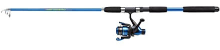 Shakespeare Firebird Tele Spinnrute and Rolle Combo - Teleskopische, tragbare Angelausrüstung - Vorbespult mit Schnur, bereit zum Angeln, Blue/Black