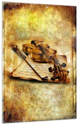 ARTTOR Vidrios decorativos Violín instrumento notas Cuadro Sobre Vidrio Moderno 80x120cm Decoracion Salon Cocina Cuadros Pared Impresiones Grande Impresión en Cristal Wall Art Prints GPA80x120-0524