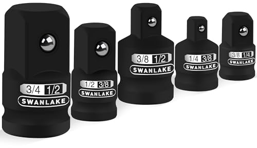 5-Piece Impact Adapter and Reducer Set, 1/2 to 3/8, 1/4 to 3/8, 3/4 to 1/2, Cr-V Steel, Ideal for Impact Drivers, Wrenches & Ratchets