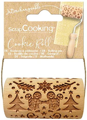 SCRAP COOKING - Mini rouleau bois Bonhomme pain d'épices - Décos Empreintes Gravées en Relief - Moule Décoration Biscuits, Sablés, Cookies - 5305